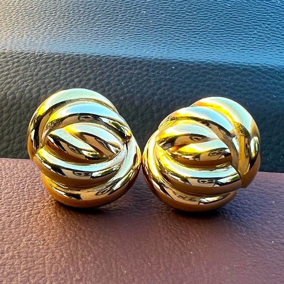 VINTAGE 18K YELLOW GOLD LARGE LOVE KNOT EARRINGS MADE IN ITALY STATEMENT SHOWY - Picture 3 of 16